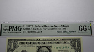 $1 2017 Radar Serial Number Federal Reserve Currency Bank Note Bill PMG UNC66EPQ