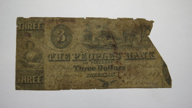 $3 1847 Paterson New Jersey Obsolete Currency Bank Note Bill People's Bank
