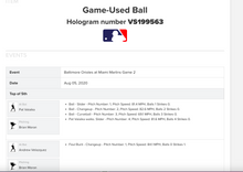 Load image into Gallery viewer, 2020 Pat Valaika Baltimore Orioles Walk Game Used MLB Baseball Brian Moran