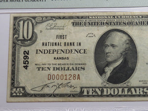$10 1929 Independence Kansas KS National Currency Bank Note Bill Ch. #4592 VF30