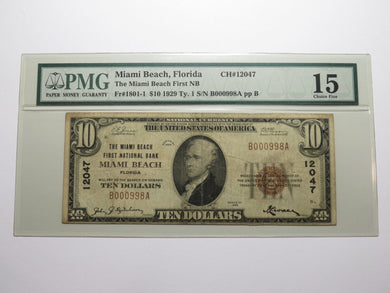 $10 1929 Miami Beach Florida FL National Currency Bank Note Bill #12047 F15 PMG