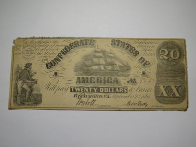 $20 1861 Richmond Virginia VA Confederate Currency Bank Note Bill T18 Type-18