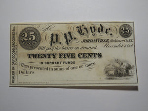 $.25 1852 Jordanville New York Obsolete Currency Bank Note Bill P.P. Hyde UNC+++