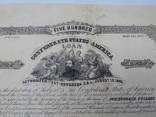 Load image into Gallery viewer, $500 1862 Confederate Bond Certificate Currency Bank Note Bill UNC 14&quot; X 10.5&quot;