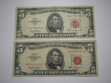 Load image into Gallery viewer, 2 $5 1963 Lincoln Red Seal Legal Tender Currency Notes Bank Bill VF Condition