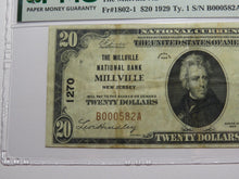 Load image into Gallery viewer, $20 1929 Millville New Jersey NJ National Currency Bank Note Bill #1270 VF30 PMG