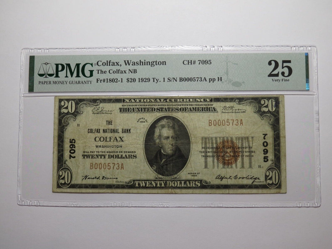 $20 1929 Colfax Washington National Currency Bank Note Bill Ch. #7095 VF25 PMG