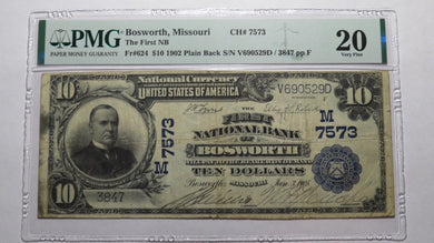 $10 1902 Bosworth Missouri MO National Currency Bank Note Bill Ch #7573 VF20 PMG