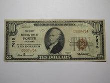 Load image into Gallery viewer, $10 1929 Porter Oklahoma National Currency Bank Note Bill Ch. #7615 Very Fine