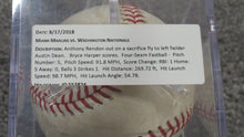 Load image into Gallery viewer, 2018 Anthony Rendon RBI Sacrifice Fly Game Used Baseball Bryce Harper Run Scored