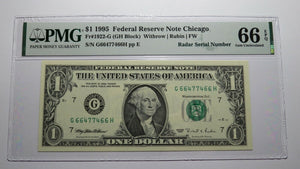 $1 1995 Radar Serial Number Federal Reserve Currency Bank Note Bill PMG UNC66EPQ