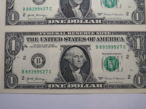 $1 2017 Uncut New York BEP Uncirculated Currency Sheet 2 Federal Reserve Notes