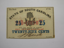 Load image into Gallery viewer, $.25 1863 Charleston South Carolina Obsolete Currency Bank Note State of SC UNC+