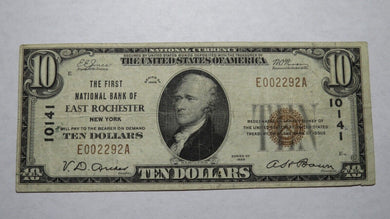 $10 1929 East Rochester New York NY National Currency Bank Note Bill #10141 VF!
