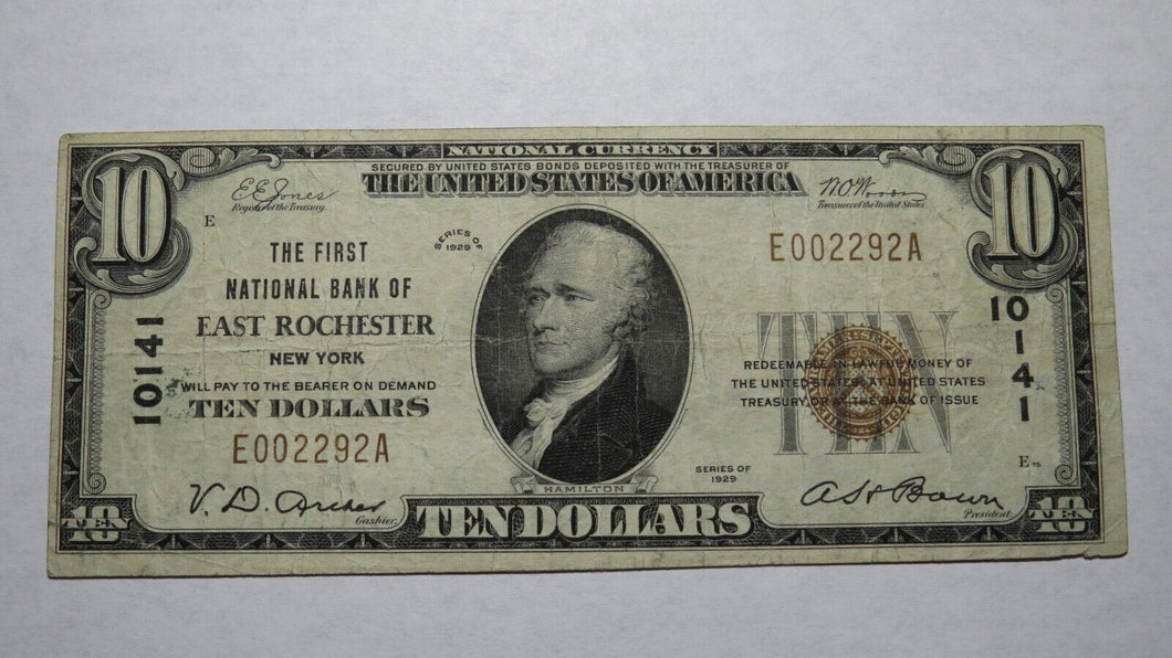 $10 1929 East Rochester New York NY National Currency Bank Note Bill #10141 VF!