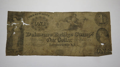 $1 1852 Lambertville New Jersey Obsolete Currency Bank Note Bill Delaware Bridge