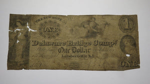 $1 1852 Lambertville New Jersey Obsolete Currency Bank Note Bill Delaware Bridge