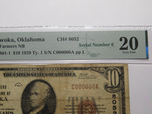 Load image into Gallery viewer, $10 1929 Wewoka Oklahoma OK National Currency Bank Note Bill Ch. #8052 VF20 PMG