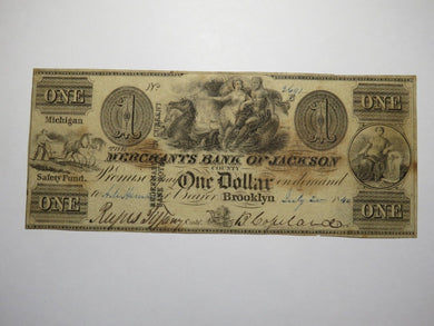 $1 1840 Brooklyn Michigan MI Obsolete Currency Bank Note Bill Jackson Merchants