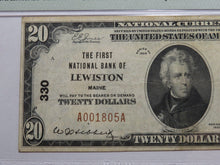 Load image into Gallery viewer, $20 1929 Lewiston Maine National Currency Bank Note Bill Charter #330 VF30 PMG