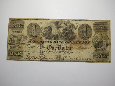 $1 1840 Brooklyn Michigan MI Obsolete Currency Bank Note Bill Jackson Merchants