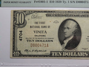 $10 1929 Vinita Oklahoma OK National Currency Bank Note Bill Ch. #4704 VF30 PMG