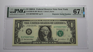 $1 2003 Repeater Serial Number Federal Reserve Currency Bank Note Bill PMG UNC67