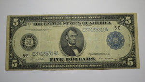 $5 1914 Richmond VA Federal Reserve Gutter Fold Error Large Bank Note Bill VF