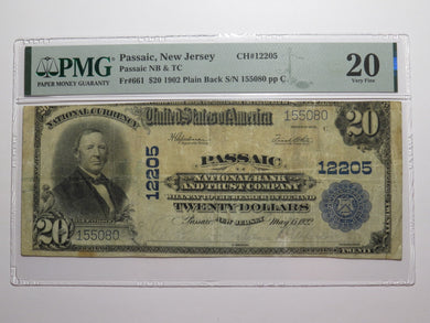 $20 1902 Passaic New Jersey NJ National Currency Bank Note Bill! Ch. #12205 PMG