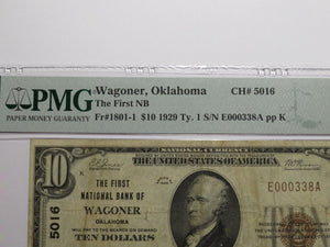$10 1929 Wagoner Oklahoma OK National Currency Bank Note Bill Ch. #5016 VF20 PMG