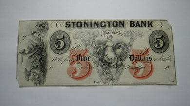 $5 18__ Stonington Connecticut Obsolete Currency Bank Note Remainder Bill UNC++