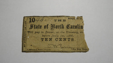 $.10 1861 Raleigh North Carolina Obsolete Currency Bank Note Bill Fractional 