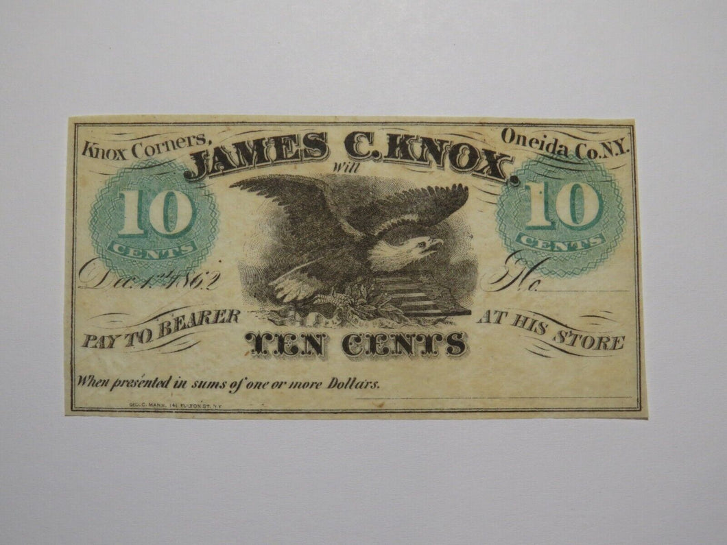 $.10 1862 Knox Corners New York NY Obsolete Currency Bank Note Bill Oneida Co.