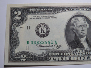 $2 1976 Overinking of Seal Error Federal Reserve Bank Note Currency Bill UNC+++