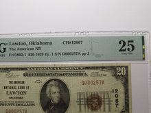 Load image into Gallery viewer, $20 1929 Lawton Oklahoma OK National Currency Bank Note Bill #12067 VF25 PMG