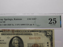 Load image into Gallery viewer, $20 1929 Conway Springs Kansas National Currency Bank Note Bill #8467 VF25 PMG