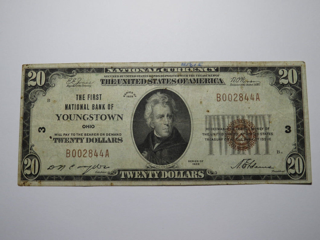 $20 1929 Youngstown Ohio OH National Currency Bank Note Bill Charter #3 FINE