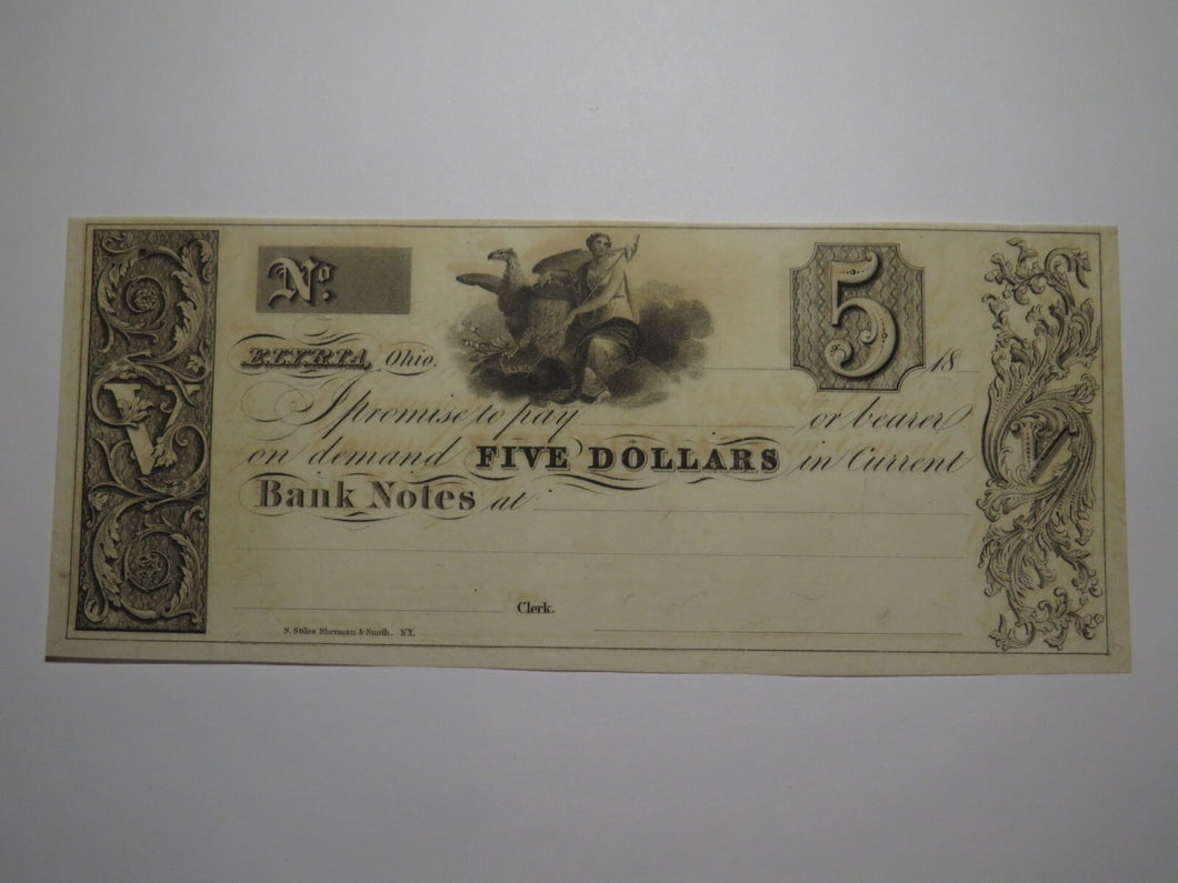 $5 18__ Elyria Ohio OH Obsolete Currency Bank Note Bill Remainder Herman Ely