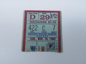 November 16, 1969 New York Rangers Vs. St. Louis Blues NHL Hockey Ticket Stub