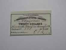 Load image into Gallery viewer, $20 1861 Confederate Bond Coupon Certificate Currency Bank Note Bill UNC