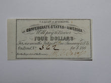 Load image into Gallery viewer, $4 1861 Confederate Bond Coupon Certificate Currency Bank Note Bill UNC