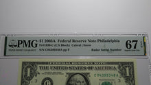 Load image into Gallery viewer, $1 2003 Radar Serial Number Federal Reserve Currency Bank Note Bill PMG UNC67EPQ