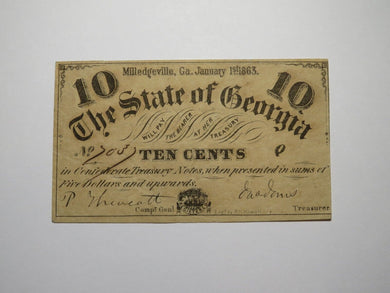 $.10 1863 Milledgeville Georgia GA Obsolete Currency Bank Note Bill! State of GA