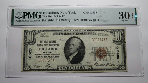 $10 1929 Tuckahoe New York NY National Currency Bank Note Bill #10525 VF30 PMG