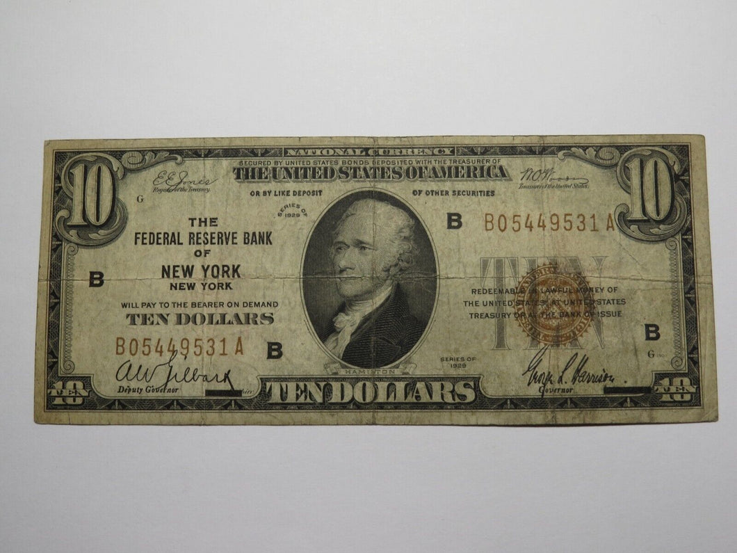 $10 1929 New York City NY National Currency Note Federal Reserve Bank Note Bill