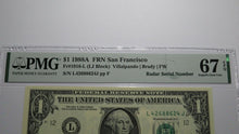 Load image into Gallery viewer, $1 1988 Radar Serial Number Federal Reserve Currency Bank Note Bill PMG UNC67EPQ