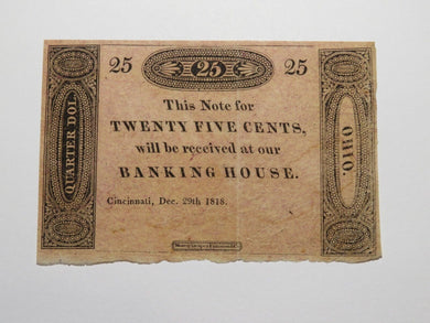$.25 1818 Cincinnati Ohio OH Obsolete Currency Bank Note Bill Bank of Cincy