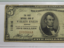 Load image into Gallery viewer, $5 1929 Valley Falls Kansas KS National Currency Bank Note Bill #11816 F15 PMG