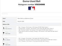 Load image into Gallery viewer, 2020 Pablo Lopez Miami Marlins Strikeout Game Used MLB Baseball! Pedro Severino