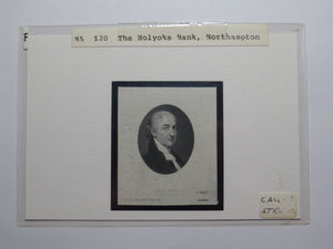 $20 1850's Northampton Massachusetts Caleb Strong Obsolete Currency Portrait